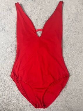 ANDIE Red One Piece Plunge Low Cut Back Tie Swimsuit Size XL